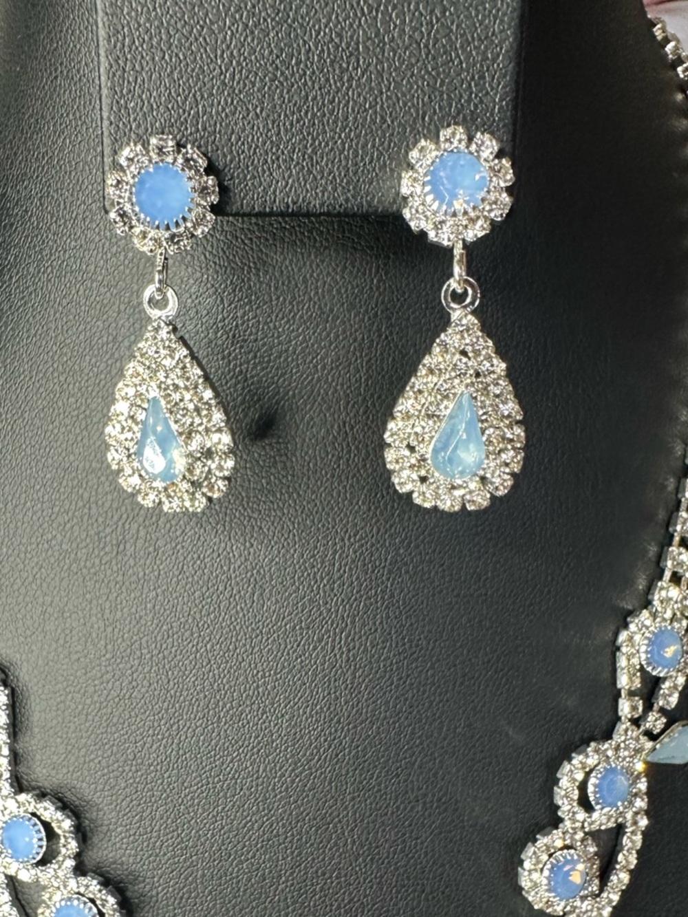 Ice Blue Crystal Necklace & Earrings Set Silver Tone | Bridal Prom Formal - Picture 2 of 15